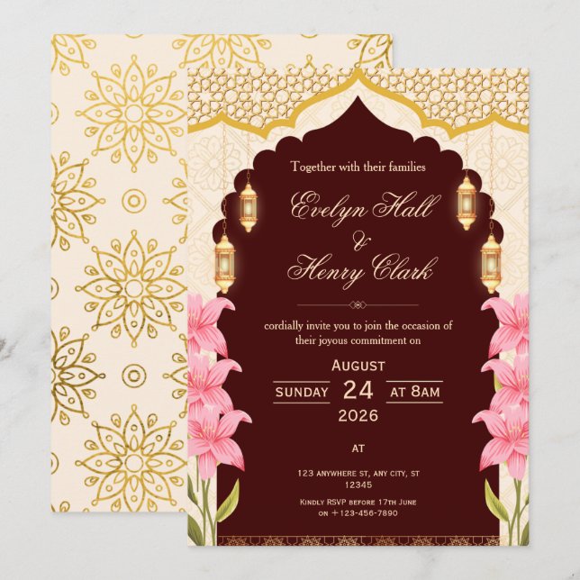 Invitación Elegante Boda Árabe (Anverso / Reverso)