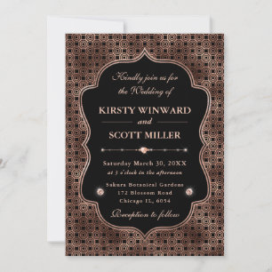 Invitación Elegante Boda Art Déco Concéntrica en Rosa Dorado