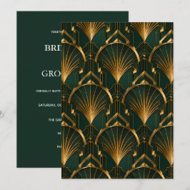 Invitación Elegante Boda Art Déco de Esmeralda y Oro