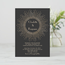 Invitación Elegante Boda Art Deco Negro y Oro