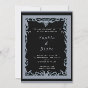 Invitación Elegante Boda Art Deco Negro y Plata