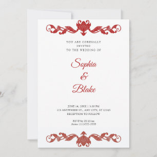 Invitación Elegante Boda Art Deco Rojo y Blanco
