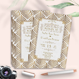 Invitación Elegante Boda Art Deco White Gold Gatsby 20
