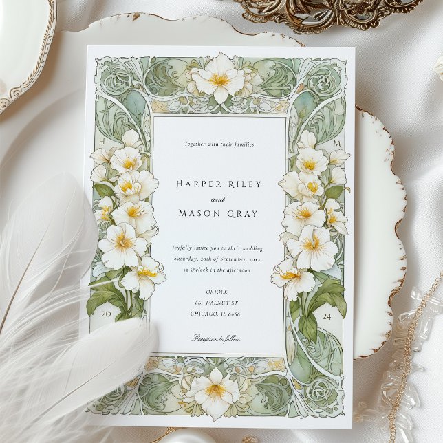 Invitación Elegante Boda Art Nouveau de orquídeas blancas (Subido por el creador)