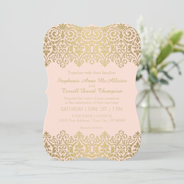 Invitación Elegante Boda Art Nouveau Gold Lace (Anverso de pie)