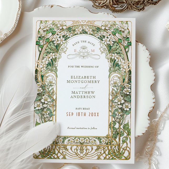 Invitación Elegante boda Art Nouveau Guardar la carta de fech (Subido por el creador)