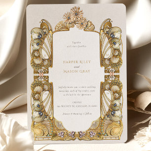 Invitación Elegante Boda Art Nouveau Peacock