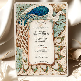 Invitación Elegante Boda Art Nouveau Peacock