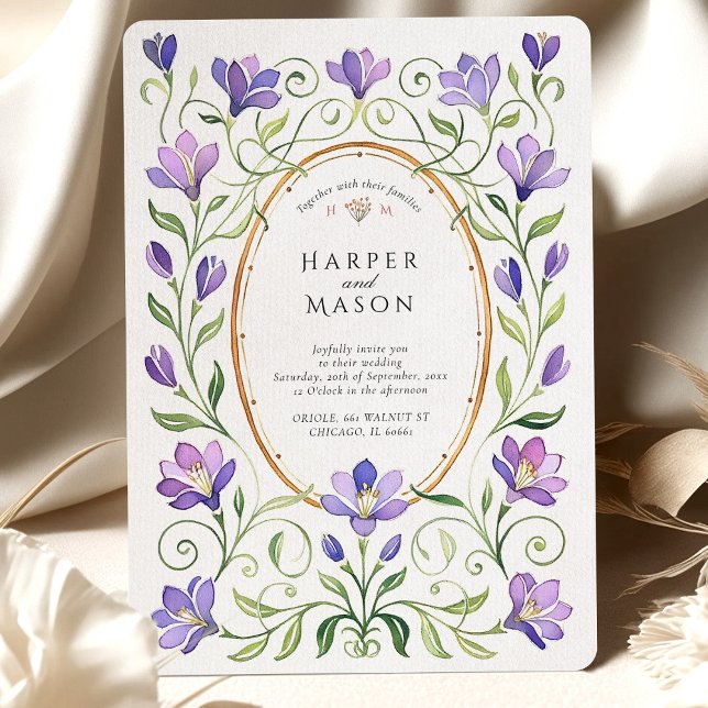 Invitación Elegante Boda Art Nouveau Purple Freesias (Subido por el creador)