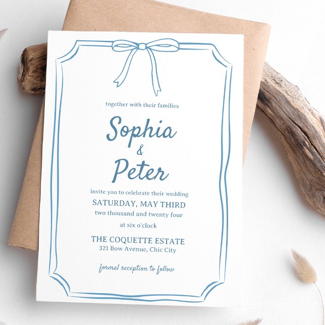 Invitación Elegante Boda atemporal con la mano azul turbia (This soft blue invitation adds a peaceful, elegant touch to your wedding—customizable and chic.)