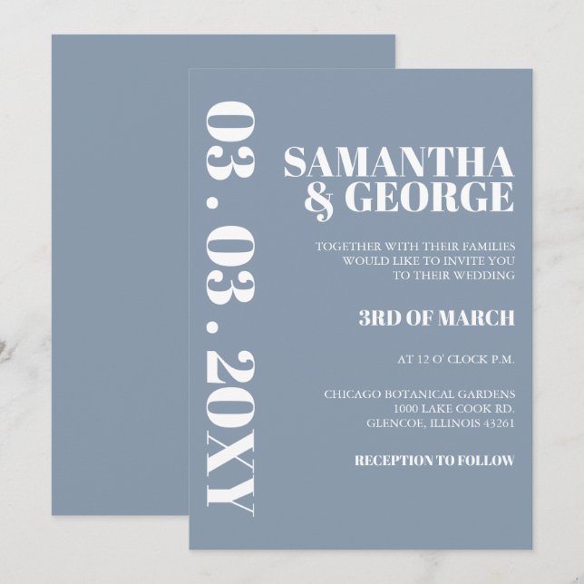 Invitación Elegante Boda audaz y turbio azul moderno (Anverso / Reverso)