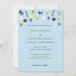 Invitación Elegante Boda azul Boho de Flor Silvestre