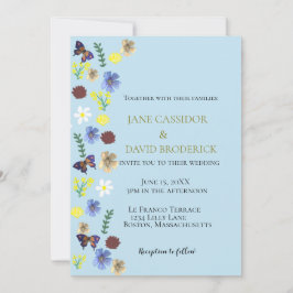 Invitación Elegante Boda azul Boho de Flor Silvestre