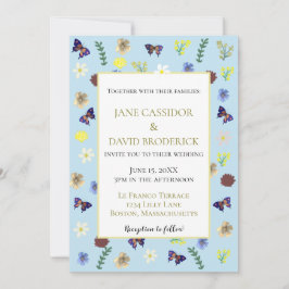Invitación Elegante Boda azul Boho de Flor Silvestre