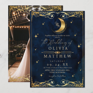 Invitación Elegante Boda Azul Celestial