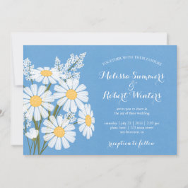 Invitación Elegante Boda azul de Daisies blancos florales