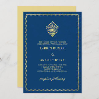 Invitación Elegante Boda azul de Golden Paisley Dodger