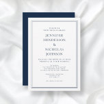 Invitación Elegante Boda azul de la Marina Clásica<br><div class="desc">Elegante Invitación a la Boda Azul de la Marina Clásica. Una elegante plantilla de tarjetas de invitación a bodas con nombres completos clásicos formales azul marino y blanco para personalizar con sus propios detalles de boda personal. Un diseño sencillo pero elegante para una celebración boda clásica de Maggie B Design...</div>