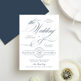 Invitación Elegante Boda azul de la Marina de caligrafía