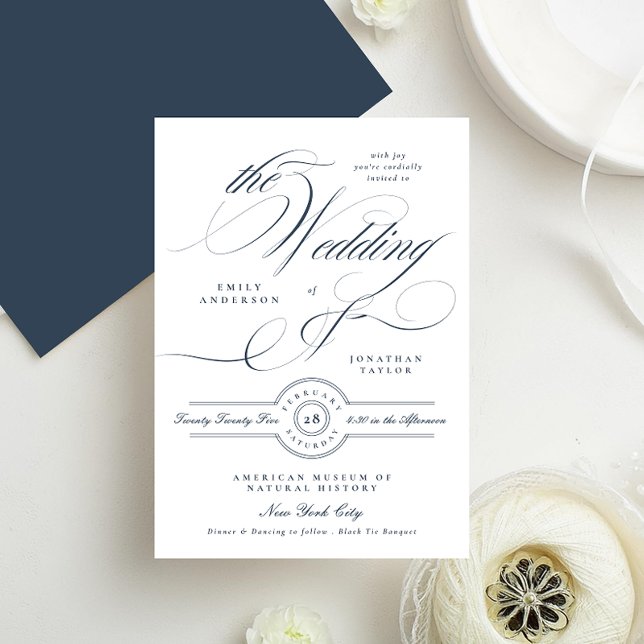 Invitación Elegante Boda azul de la Marina de caligrafía (Subido por el creador)