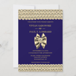 Invitación Elegante Boda Azul de la Marina de Diamantes de Or
