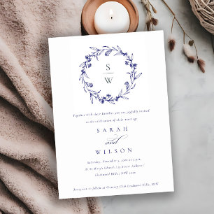 Invitación Elegante Boda Azul de la Marina de Guerra de Flora