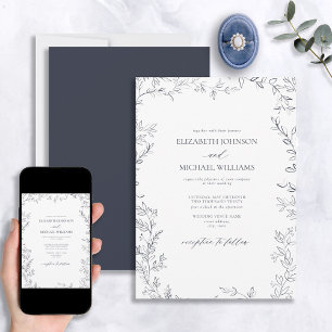 Invitación Elegante Boda azul de la Marina de la Hoja Mínima 
