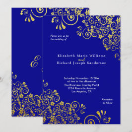 Invitación Elegante Boda azul de la Marina de los Swirls Flor