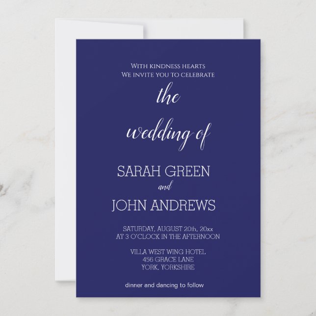Invitación Elegante Boda Azul de la Marina de Medianoche (Anverso)
