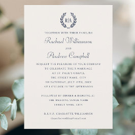 Invitación Elegante Boda azul de la Marina de Monograma