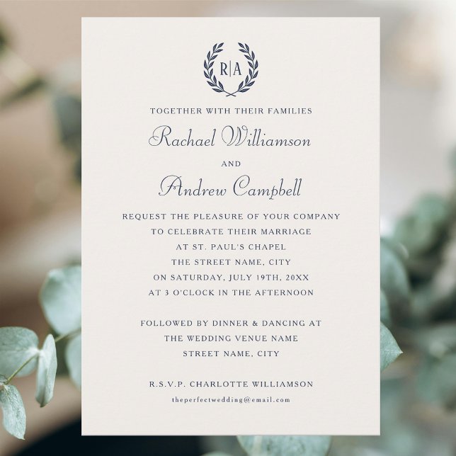Invitación Elegante Boda azul de la Marina de Monograma (Subido por el creador)