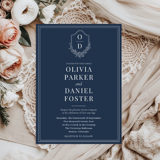 Invitación Elegante Boda azul de la Marina Escudo clásica (Subido por el creador)