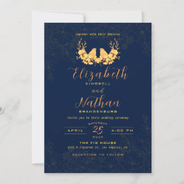 Invitación Elegante Boda azul de la Marina Floral de las Aves