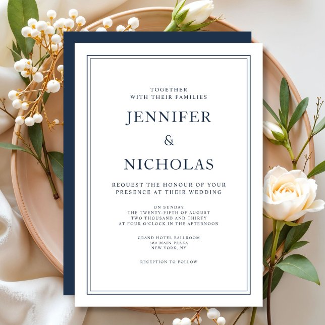 Invitación Elegante Boda azul de la Marina Formal (Elegant Formal Navy Blue Wedding Invitation)