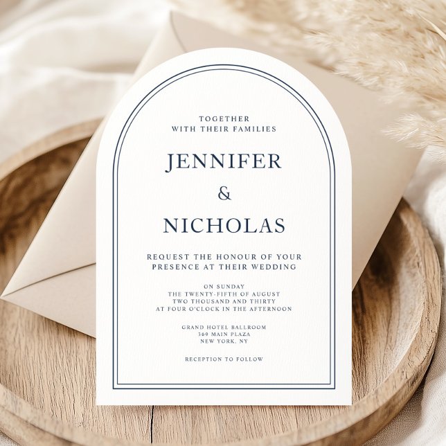 Invitación Elegante Boda Azul de la Marina Formal (Elegant Classic Formal Navy Blue Wedding Invitation)