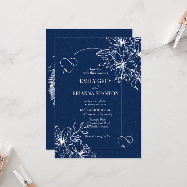 Invitación Elegante boda azul de la Marina formal clásica (Anverso/Reverso In Situ)