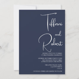 Invitación Elegante Boda azul de la Marina Minimalista