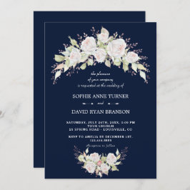 Invitación Elegante Boda azul de la Marina Rosa Blanca