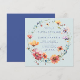 Invitación Elegante Boda azul de la plaza de flores silvestre