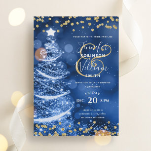 Invitación Elegante Boda azul de oro de la festividad árbol d