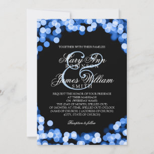 Invitación Elegante Boda Azul Esparkly Luces