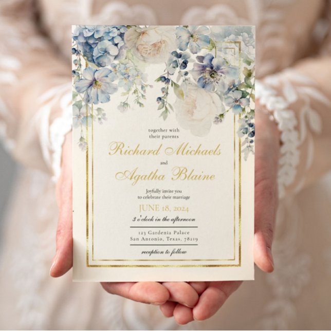 Invitación Elegante Boda Azul Floral de Azure (Subido por el creador)