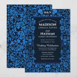 Invitación Elegante Boda azul gótico victoriano