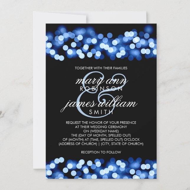 Invitación Elegante Boda Azul Hollywood Glam (Anverso)