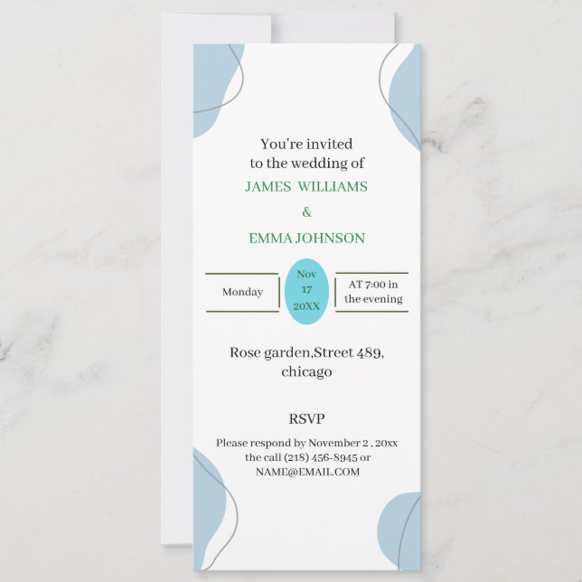 Invitación Elegante Boda azul personalizado (Anverso)