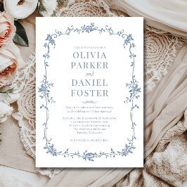 Invitación Elegante Boda azul polvoriento y azul victoriano