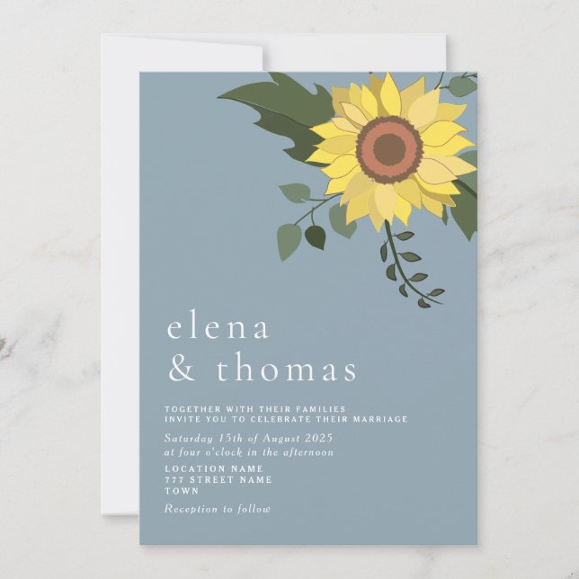Invitación Elegante Boda azul turbio (Anverso)