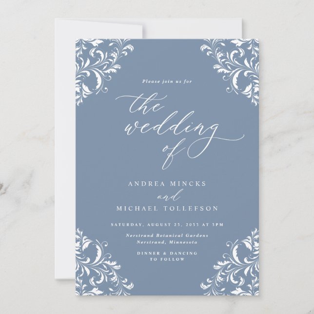 Invitación Elegante Boda azul turbio (Anverso)