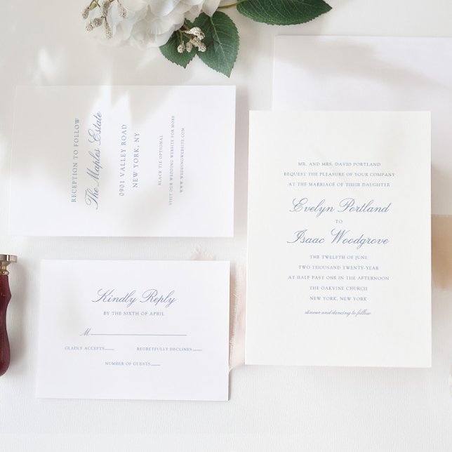 Invitación Elegante Boda azul turbio clásico (Subido por el creador)