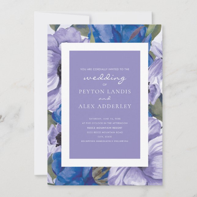 Invitación Elegante Boda azul turbio de la Marina Púrpura (Anverso)